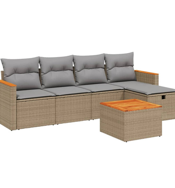 6-tlg. Garten-Sofagarnitur mit Kissen Beige Poly Rattan