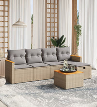6-tlg. Garten-Sofagarnitur mit Kissen Beige Poly Rattan