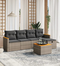 6-tlg. Garten-Sofagarnitur mit Kissen Grau Poly Rattan