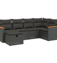 6-tlg. Garten-Sofagarnitur mit Kissen Schwarz Poly Rattan