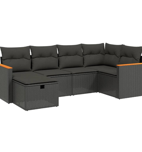 6-tlg. Garten-Sofagarnitur mit Kissen Schwarz Poly Rattan