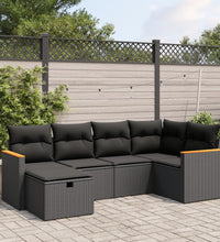 6-tlg. Garten-Sofagarnitur mit Kissen Schwarz Poly Rattan