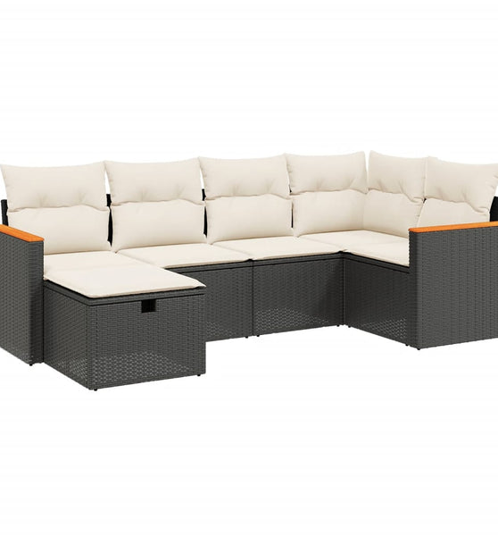 6-tlg. Garten-Sofagarnitur mit Kissen Schwarz Poly Rattan