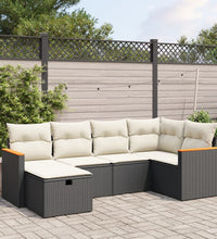 6-tlg. Garten-Sofagarnitur mit Kissen Schwarz Poly Rattan