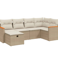 6-tlg. Garten-Sofagarnitur mit Kissen Beige Poly Rattan