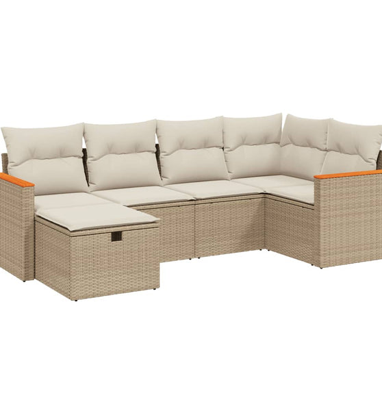 6-tlg. Garten-Sofagarnitur mit Kissen Beige Poly Rattan