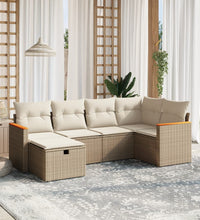 6-tlg. Garten-Sofagarnitur mit Kissen Beige Poly Rattan