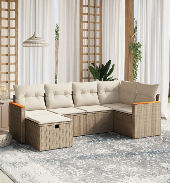 6-tlg. Garten-Sofagarnitur mit Kissen Beige Poly Rattan