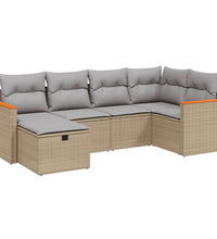 6-tlg. Garten-Sofagarnitur mit Kissen Beige Poly Rattan