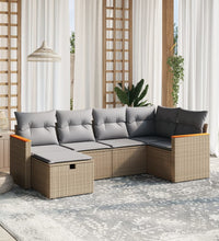 6-tlg. Garten-Sofagarnitur mit Kissen Beige Poly Rattan