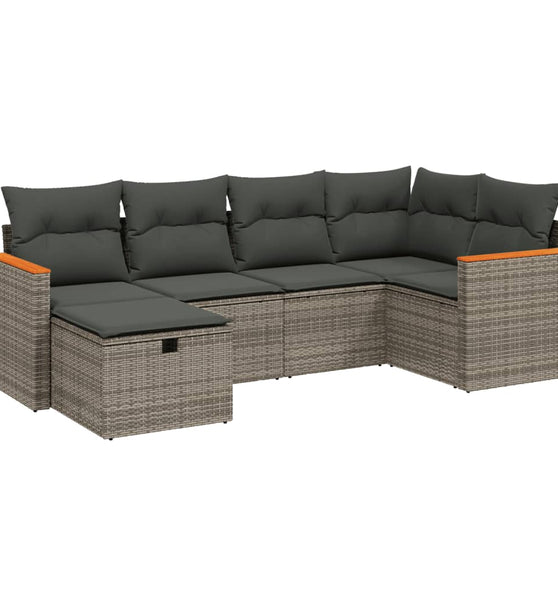 6-tlg. Garten-Sofagarnitur mit Kissen Grau Poly Rattan