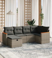 6-tlg. Garten-Sofagarnitur mit Kissen Grau Poly Rattan