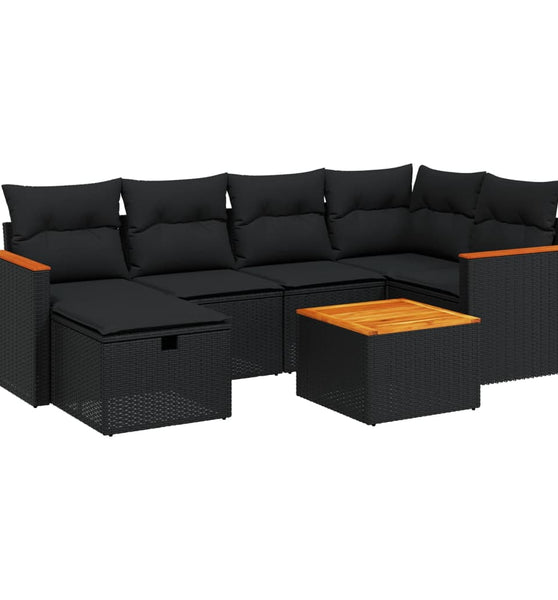 7-tlg. Garten-Sofagarnitur mit Kissen Schwarz Poly Rattan