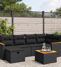 7-tlg. Garten-Sofagarnitur mit Kissen Schwarz Poly Rattan