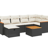 7-tlg. Garten-Sofagarnitur mit Kissen Schwarz Poly Rattan