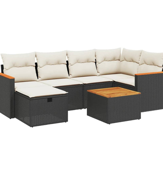 7-tlg. Garten-Sofagarnitur mit Kissen Schwarz Poly Rattan