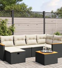7-tlg. Garten-Sofagarnitur mit Kissen Schwarz Poly Rattan