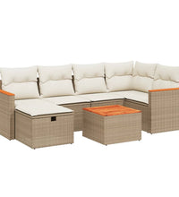 7-tlg. Garten-Sofagarnitur mit Kissen Beige Poly Rattan