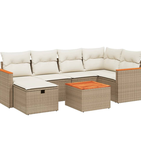 7-tlg. Garten-Sofagarnitur mit Kissen Beige Poly Rattan