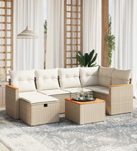 7-tlg. Garten-Sofagarnitur mit Kissen Beige Poly Rattan