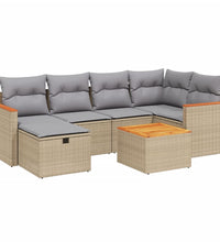 7-tlg. Garten-Sofagarnitur mit Kissen Beige Poly Rattan