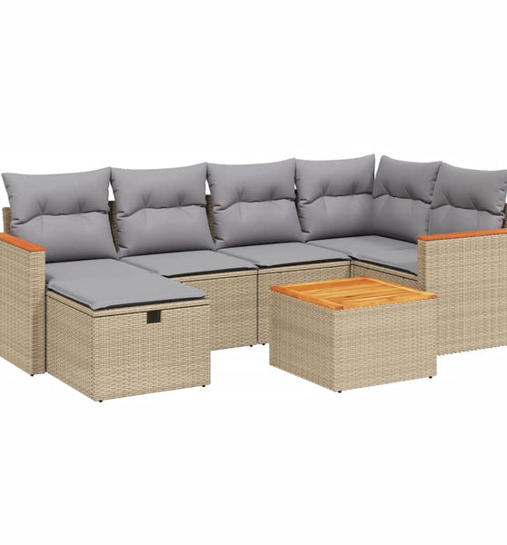 7-tlg. Garten-Sofagarnitur mit Kissen Beige Poly Rattan
