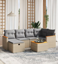 7-tlg. Garten-Sofagarnitur mit Kissen Beige Poly Rattan