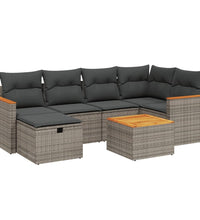 7-tlg. Garten-Sofagarnitur mit Kissen Grau Poly Rattan