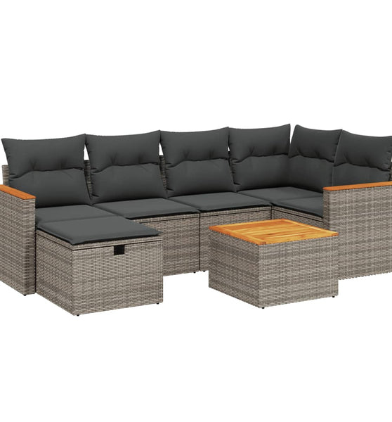 7-tlg. Garten-Sofagarnitur mit Kissen Grau Poly Rattan