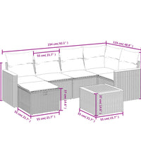 7-tlg. Garten-Sofagarnitur mit Kissen Grau Poly Rattan