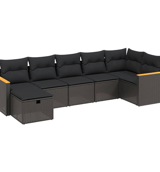 7-tlg. Garten-Sofagarnitur mit Kissen Schwarz Poly Rattan