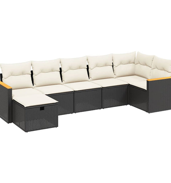 7-tlg. Garten-Sofagarnitur mit Kissen Schwarz Poly Rattan