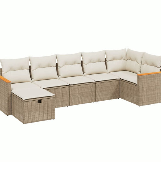 7-tlg. Garten-Sofagarnitur mit Kissen Beige Poly Rattan