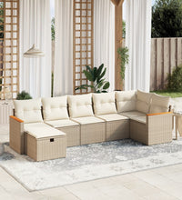 7-tlg. Garten-Sofagarnitur mit Kissen Beige Poly Rattan