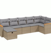 7-tlg. Garten-Sofagarnitur mit Kissen Beige Poly Rattan