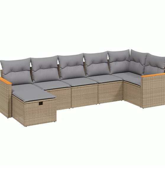 7-tlg. Garten-Sofagarnitur mit Kissen Beige Poly Rattan
