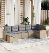 7-tlg. Garten-Sofagarnitur mit Kissen Beige Poly Rattan
