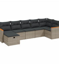 7-tlg. Garten-Sofagarnitur mit Kissen Grau Poly Rattan