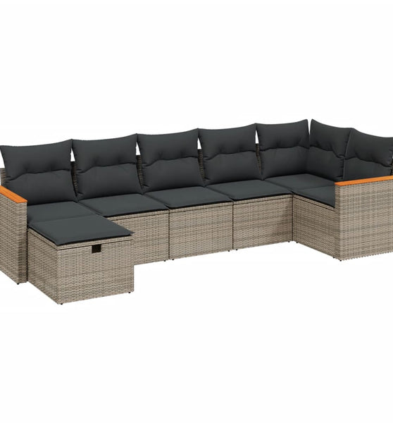 7-tlg. Garten-Sofagarnitur mit Kissen Grau Poly Rattan