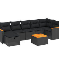 8-tlg. Garten-Sofagarnitur mit Kissen Schwarz Poly Rattan