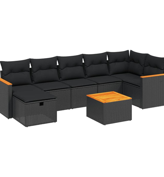 8-tlg. Garten-Sofagarnitur mit Kissen Schwarz Poly Rattan