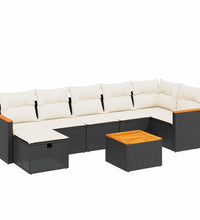8-tlg. Garten-Sofagarnitur mit Kissen Schwarz Poly Rattan