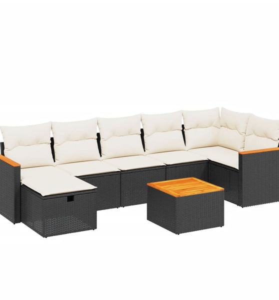 8-tlg. Garten-Sofagarnitur mit Kissen Schwarz Poly Rattan