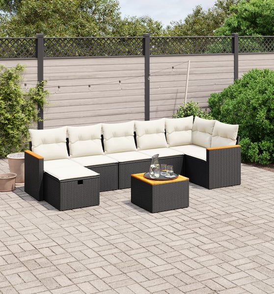8-tlg. Garten-Sofagarnitur mit Kissen Schwarz Poly Rattan