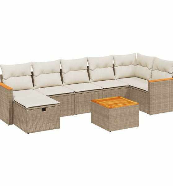 8-tlg. Garten-Sofagarnitur mit Kissen Beige Poly Rattan