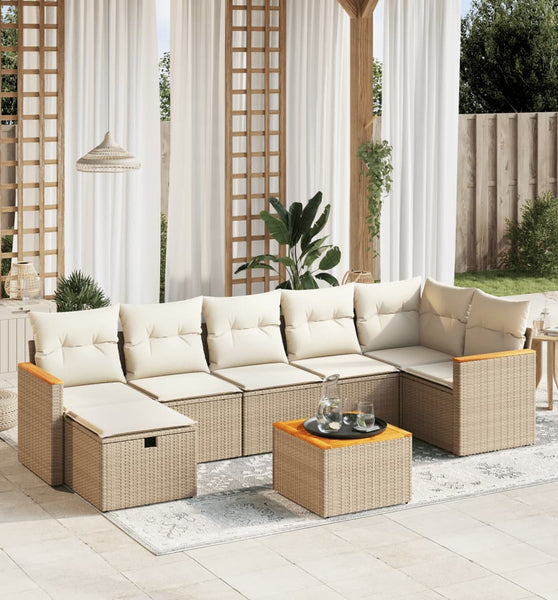 8-tlg. Garten-Sofagarnitur mit Kissen Beige Poly Rattan