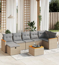 8-tlg. Garten-Sofagarnitur mit Kissen Beige Poly Rattan