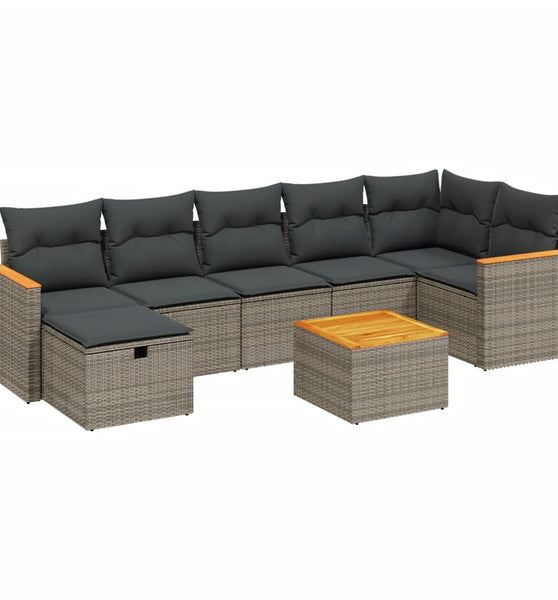 8-tlg. Garten-Sofagarnitur mit Kissen Grau Poly Rattan