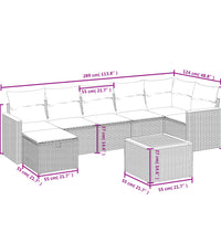 8-tlg. Garten-Sofagarnitur mit Kissen Grau Poly Rattan