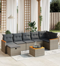8-tlg. Garten-Sofagarnitur mit Kissen Grau Poly Rattan